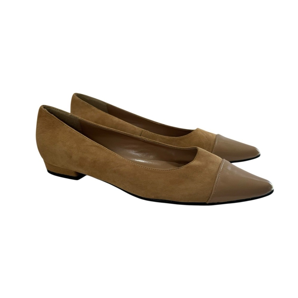 Genuine Suede Blend Leather Pointed Toe Minimalist Loafer Flats Sz 8 Brown Khaki